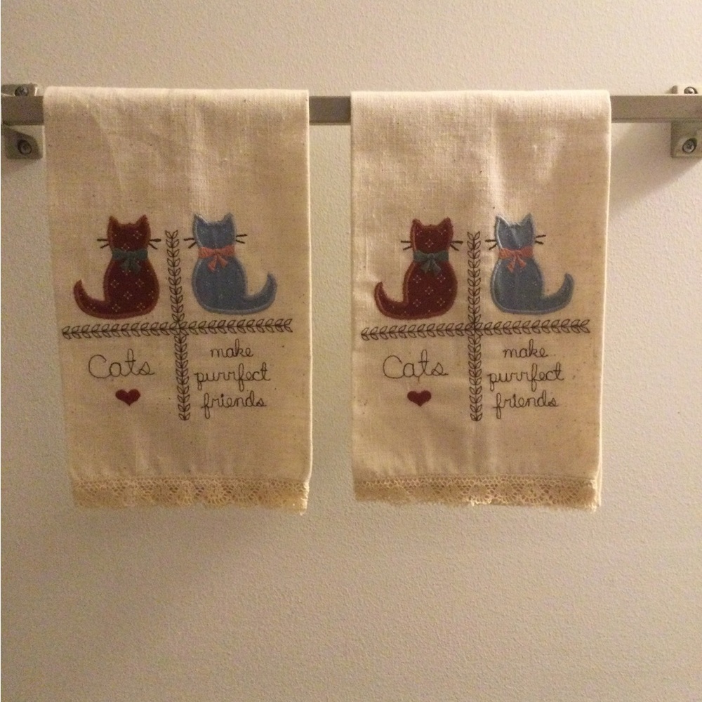 NWOT Cats Make Purrfect Friends Linen Hand Towels